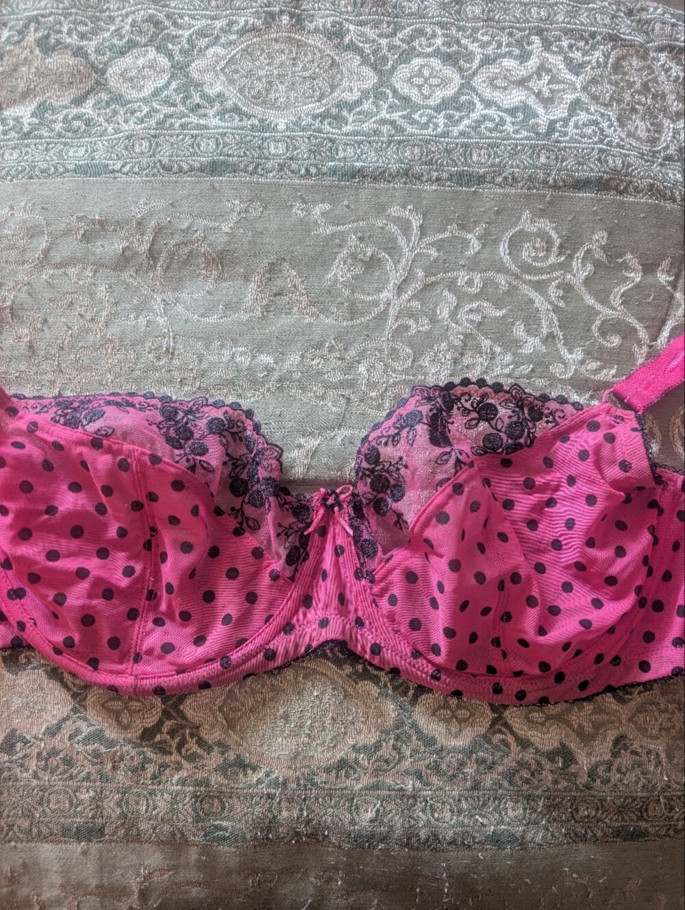 Glamour Pink & Black Polka Dot Lace Underwire Bra
